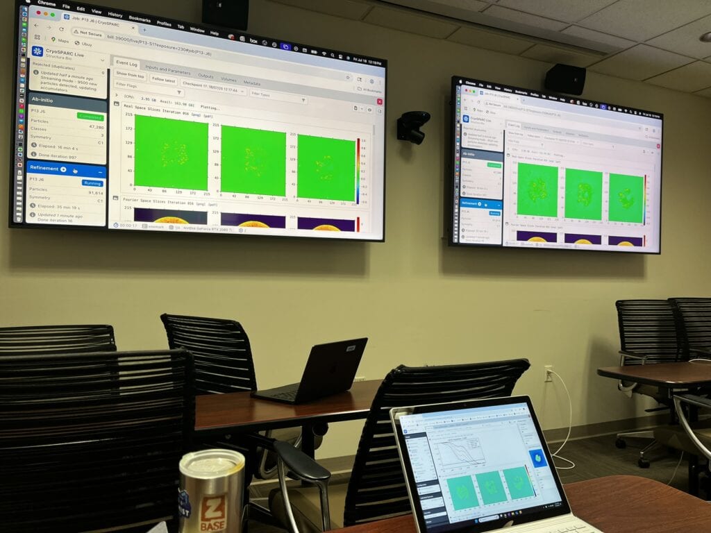Monitor images of cryo-EM data during workshop.