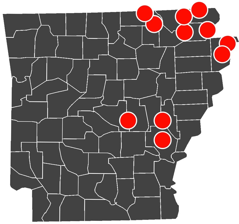 map of ARkansas showing 11 clinic sites