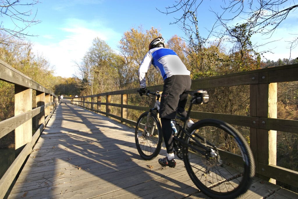 Cycling on a bridge