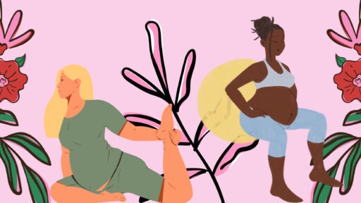 Illustration of two pregnant women practicing yoga