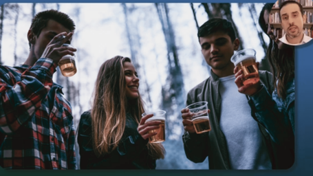 Teenagers drinking alcohol with picture of Dr. Weiner in the corner