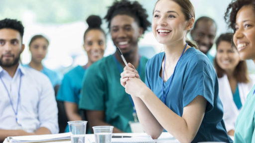 Medical students listening in class