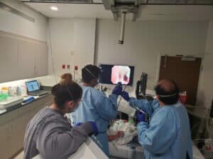 Interventional pulmonologists in an operation