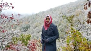 Hafsa Syeda in the mountains in winter