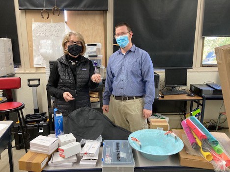 Central High School Teacher Patrick Foley (right) and Principal Nancy Rousseau (left) with their ArkanSONO 2022 STEM grant supplies.