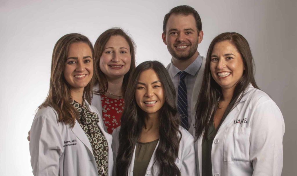 group shot of PGY-2 residents in white coats