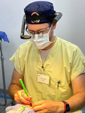 Dr. Hartzell operating with headset technology