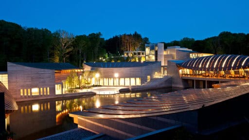 Crystal Bridges Museum of American Art at dusk