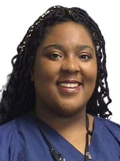 Kiara McIntosh, BSN, RN Female in blue scrubs