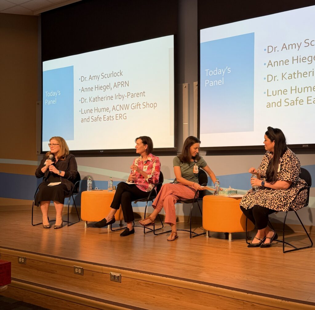 Dr. Amy Scurlock, Anne Hiegel, Dr. Katherine Irby-Parent, and Lune Hume leading Schwartz Grand Rounds on the Impact of Food Allergies on Families and Healthcare