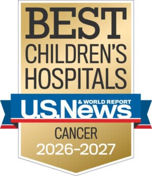 The US News and World Report badge that states Arkansas Children's Hospital has been ranked in the cancer subspecialty for 2026-2027