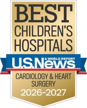 The US News and World Report badge that states Arkansas Children's Hospital has been ranked in the cardiology subspecialty for 2026-2027