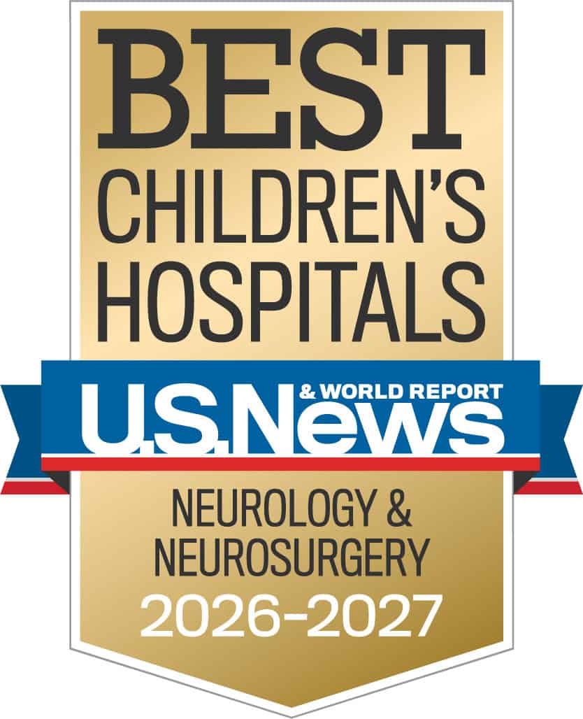 The US News and World Report badge that states Arkansas Children's Hospital has been ranked in the diabetes care, which is handled by our neurology subspecialty for 2026-2027