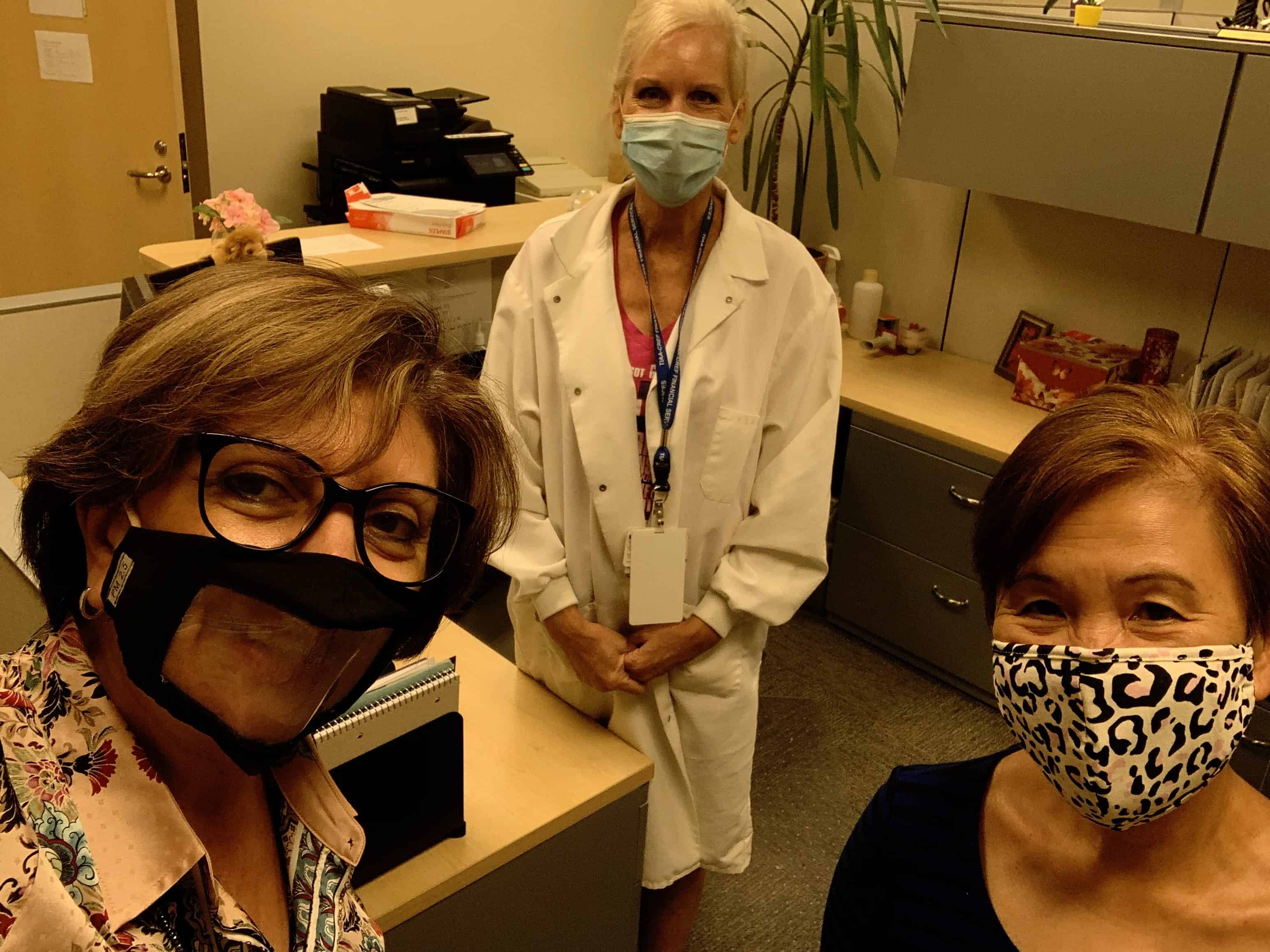 Dr. Bellido with Dr. Wight and Dr. Rosalia Simmen, wearing masks