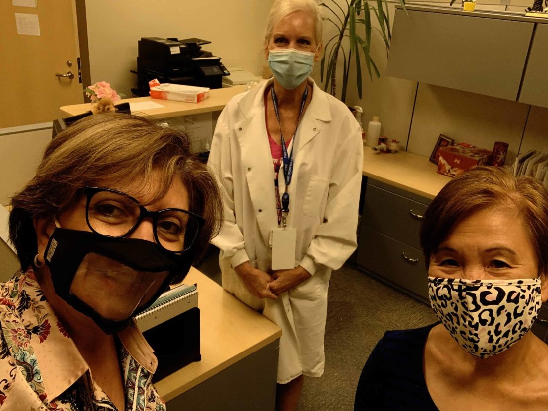 Dr. Bellido with Dr. Wight and Dr. Rosalia Simmen, wearing masks