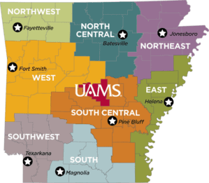 Regional Programs Map, showing the different regions of the state of Arkansas