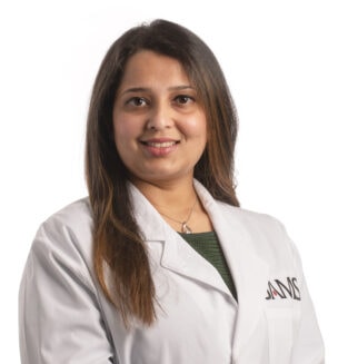 female physician in a white coat